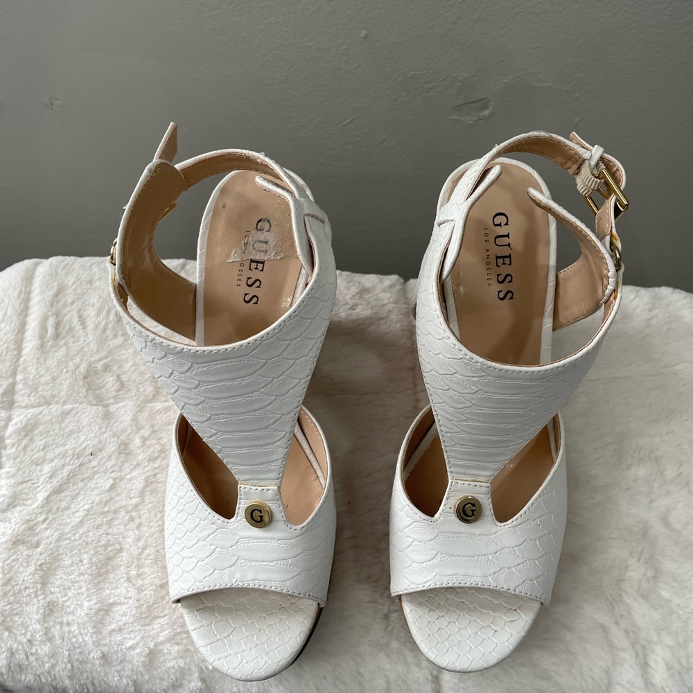 Guess Faux leather wedge sandals, cork platform and wedge heel